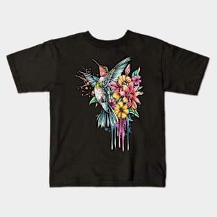 Floral Humming Bird Logo Design Kids T-Shirt